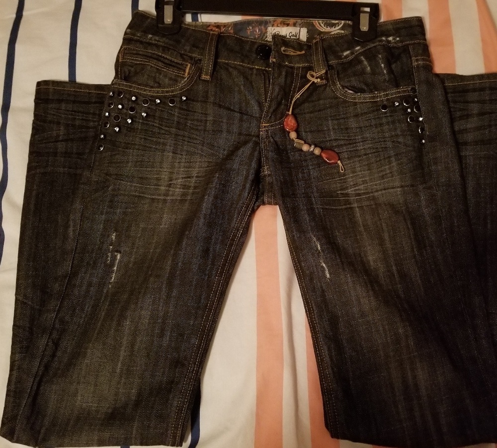 VIGOSS GOLD DENIM LOW RISE JEANS - Picture 3 of 8